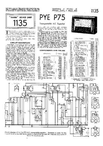 PYE P75 Vintage Service Information  by download #92071