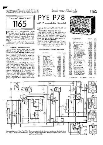 PYE P78 Vintage Service Information  by download #92077