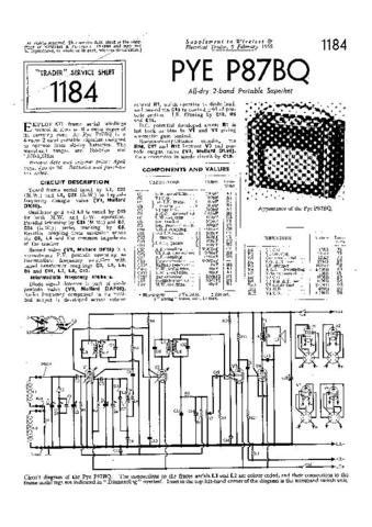 PYE P87BQ Vintage Service Information  by download #92078
