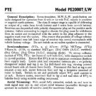 PYE PE2000T-LW Vintage Service Information  by download #92084