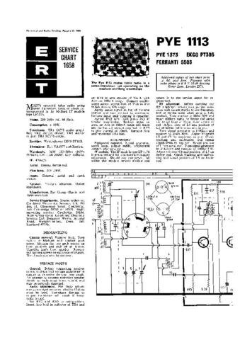 PYE PT305 Vintage Service Information  by download #92103