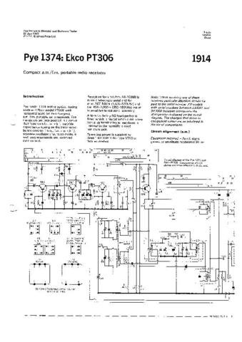 PYE PT306 Vintage Service Information  by download #92104