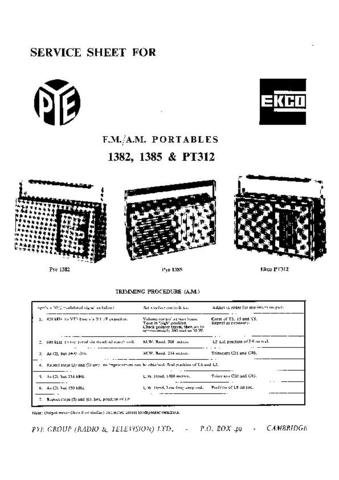PYE PT312 Vintage Service Information  by download #92105