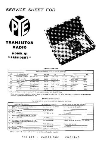 PYE Q_TRF Vintage Service Information  by download #92110