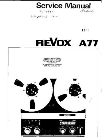 REVOX A77 Tape Recorder Service Manual by download #92125