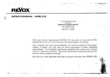 REVOX G36 Tape Recorder Operating Guide by download #92130