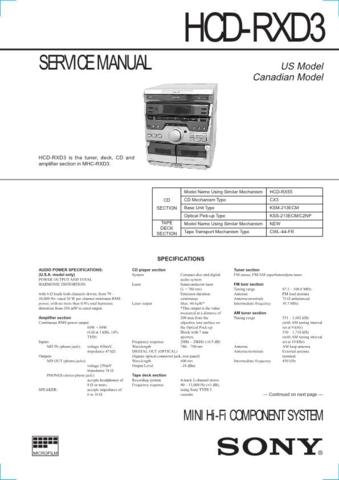 SONY HCDRXD3 Audio Service Manual  by download #92218