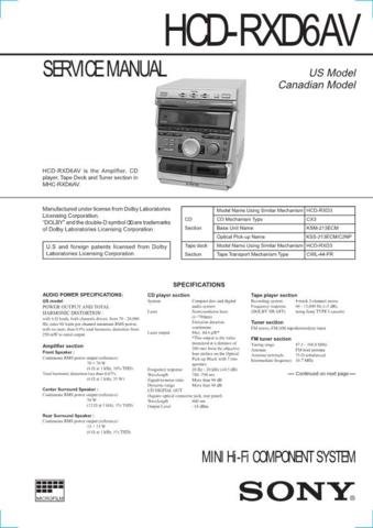 SONY HCDRXD6AV Audio Service Manual  by download #92219