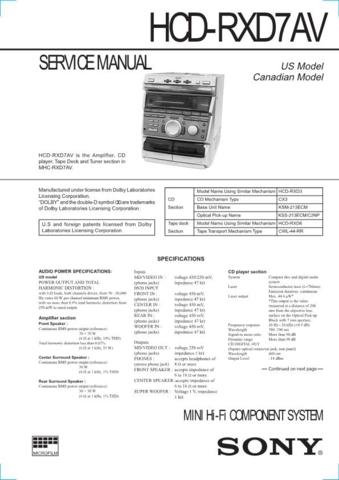 SONY HCDRXD7AV Audio Service Manual  by download #92220