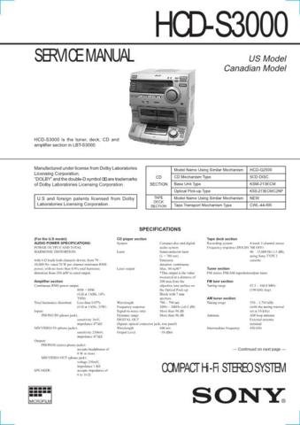 SONY HCDS3000 Audio Service Manual  by download #92221