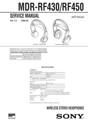 SONY MDRRF450 Audio Service Manual  by download #92241