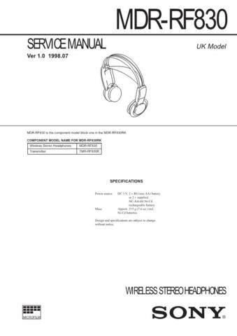 SONY MDRRF830 Audio Service Manual  by download #92242