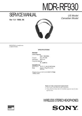 SONY MDRRF930 Audio Service Manual  by download #92243