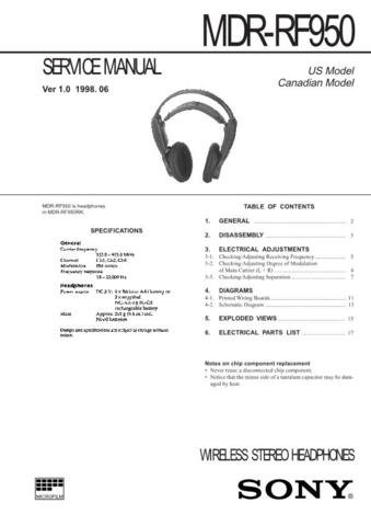 SONY MDRRF950 Audio Service Manual  by download #92244