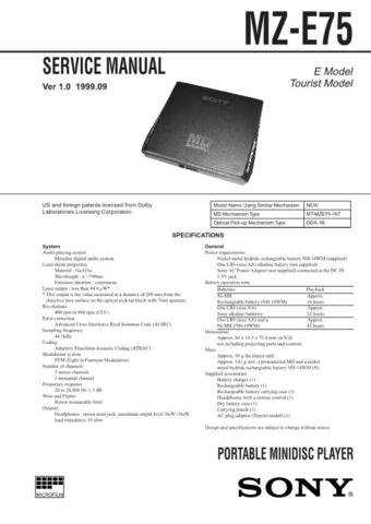 SONY MZE75 Audio Service Manual  by download #92248