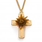 Rose of Bethlehem Matte Gold Cross Pendant