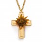 Rose of Bethlehem Matte Gold Cross Pendant