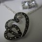 Silver Plated Genuine Marcasite Earring/Necklace Pair