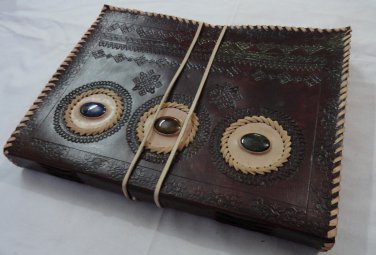 Real Leather handmade Journal Multicolor Stone gods Eye Diary