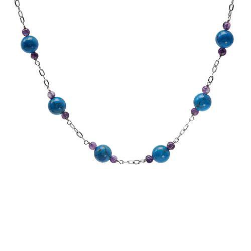 Genuine Amethysts and Turquoises necklace set in sterling silver