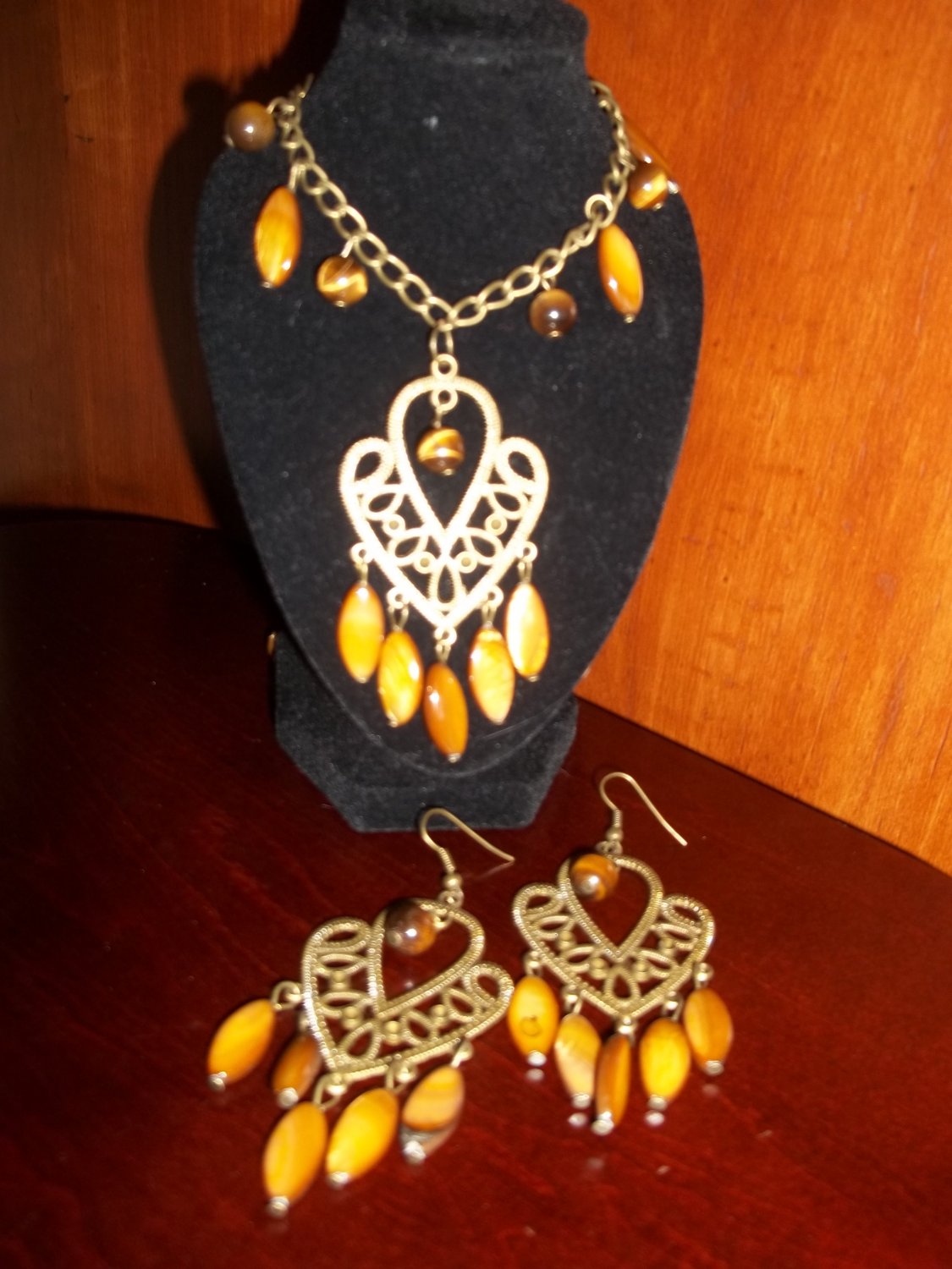 Vintage Tiger Eye Necklace & Earrings Set