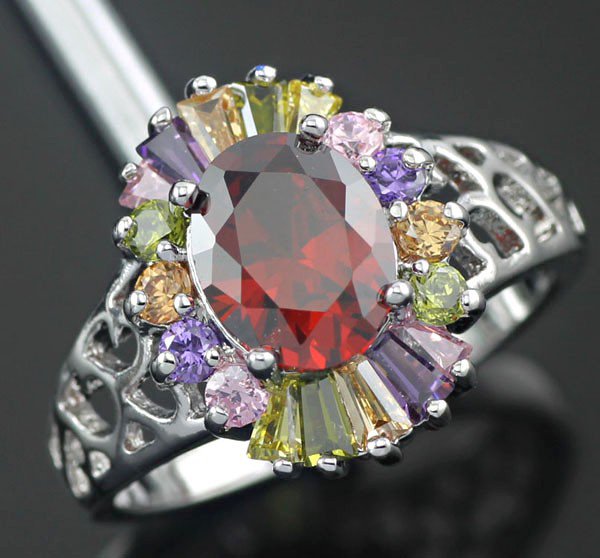 Garnet Amethyst Peridot and Citrine Cocktail Ring