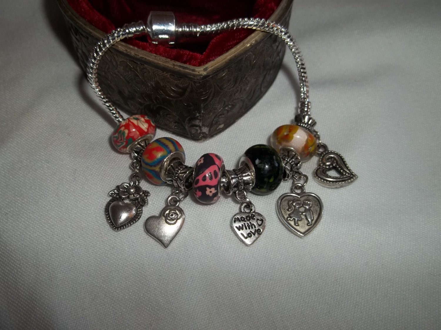 Murano Glass European Style Charm Bracelet 7.5