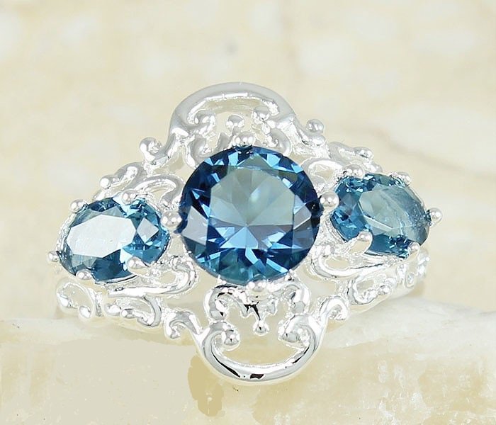 pss sterling silver blue topaz ring bali style