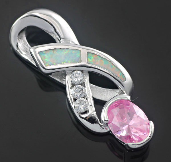 Pink Topaz, White Fire Opal & White Topaz Pendant in Sterling Silver