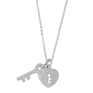 Sterling Silver Key Heart CZ Diamond Pendant