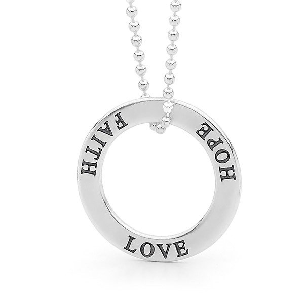 Sterling Silver "Faith Love Hope" Pendant & 16" Chain