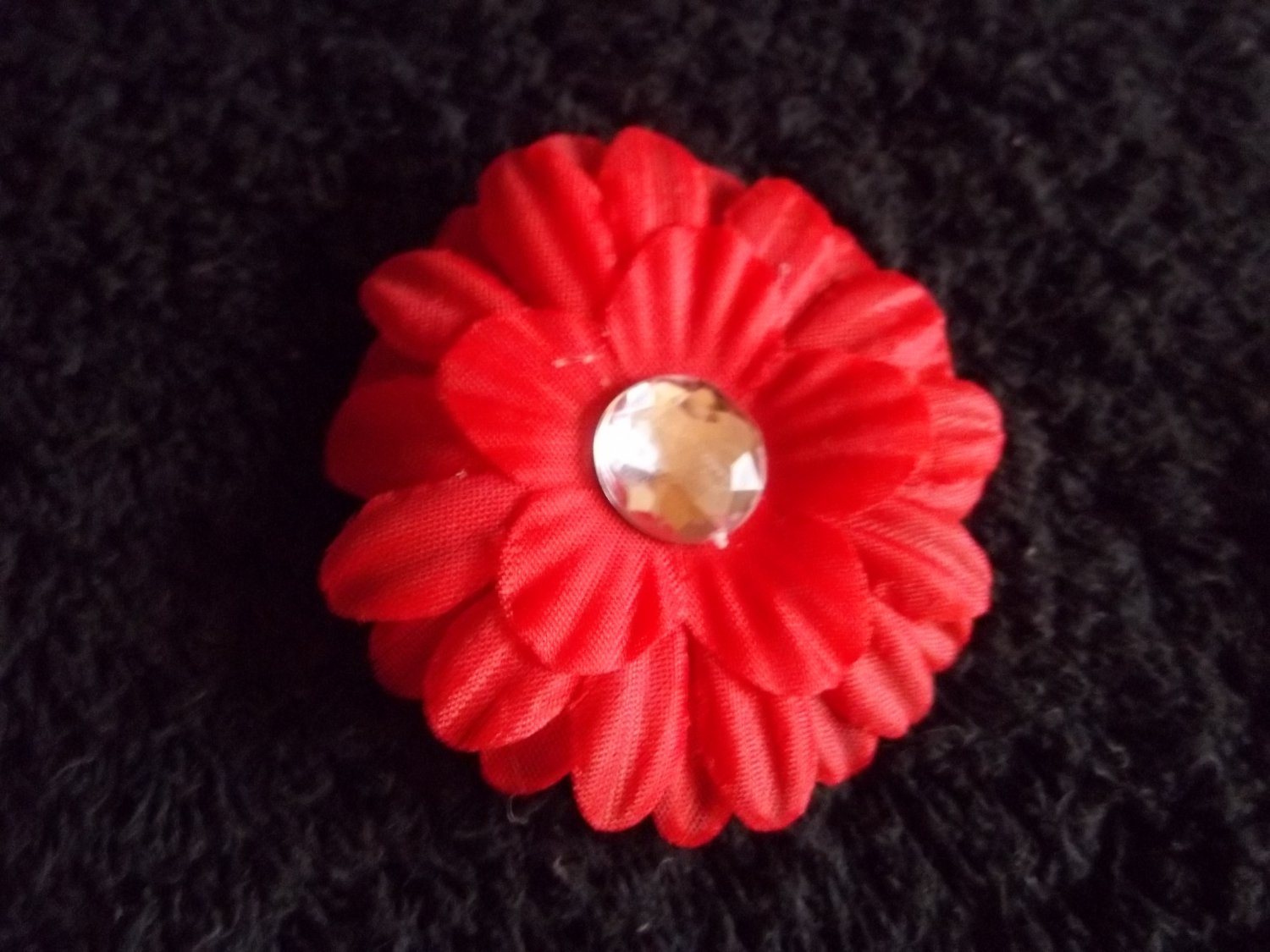 Red Handmade Flower & Crystal Hair Clip