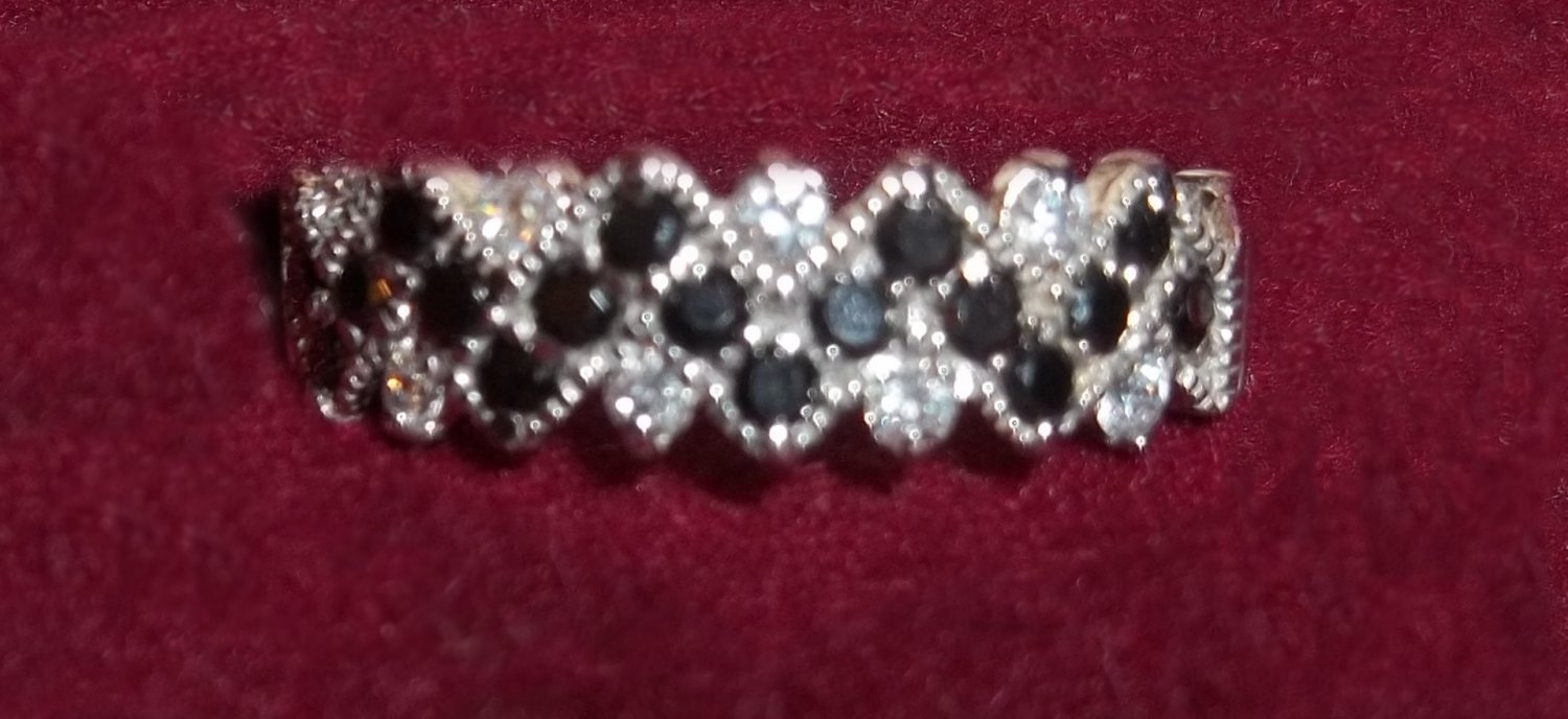 Chevron Style Black & White CZ Diamond Ring in Sterling Silver