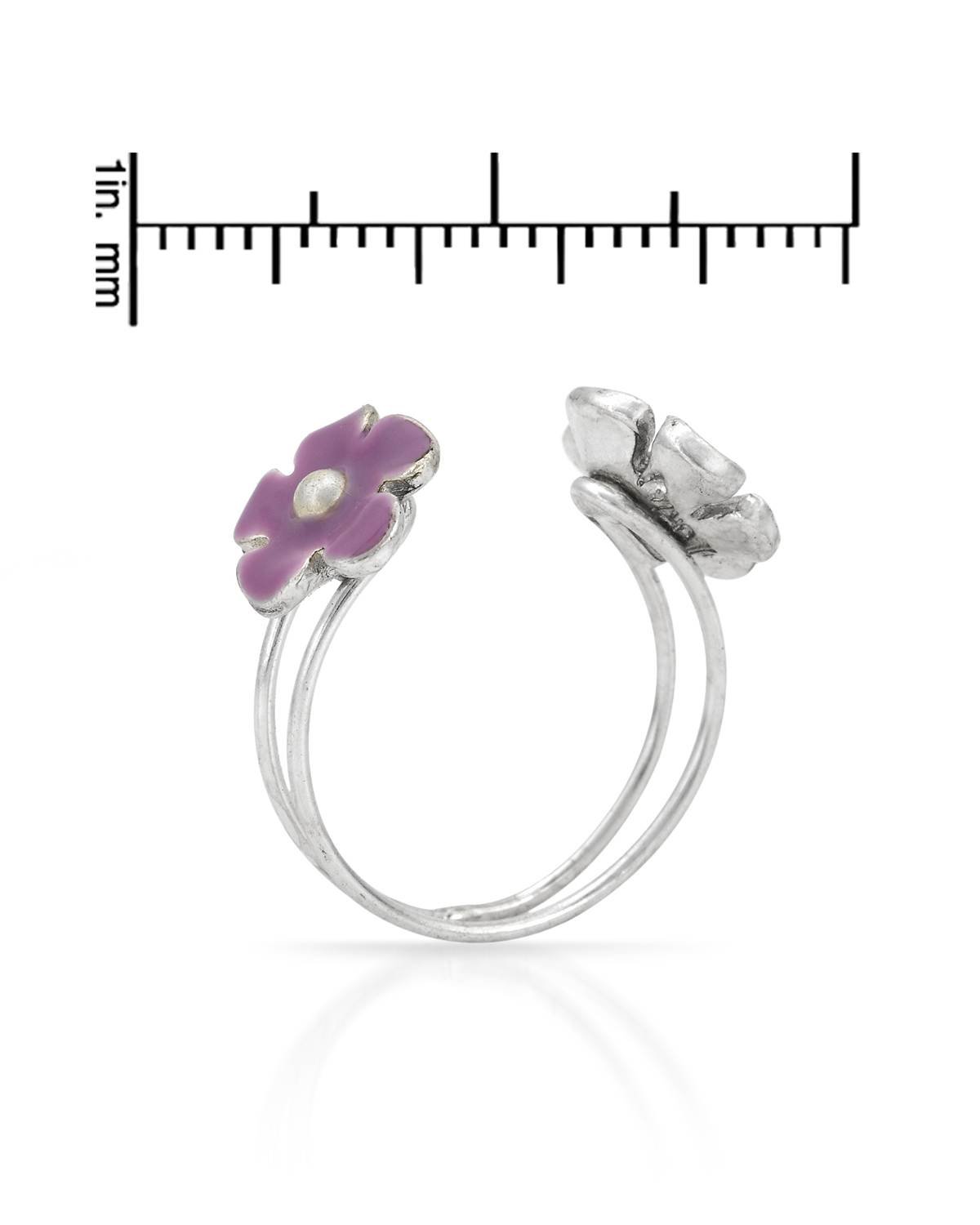 Silver Flower Toe Ring with Genuine Crystals