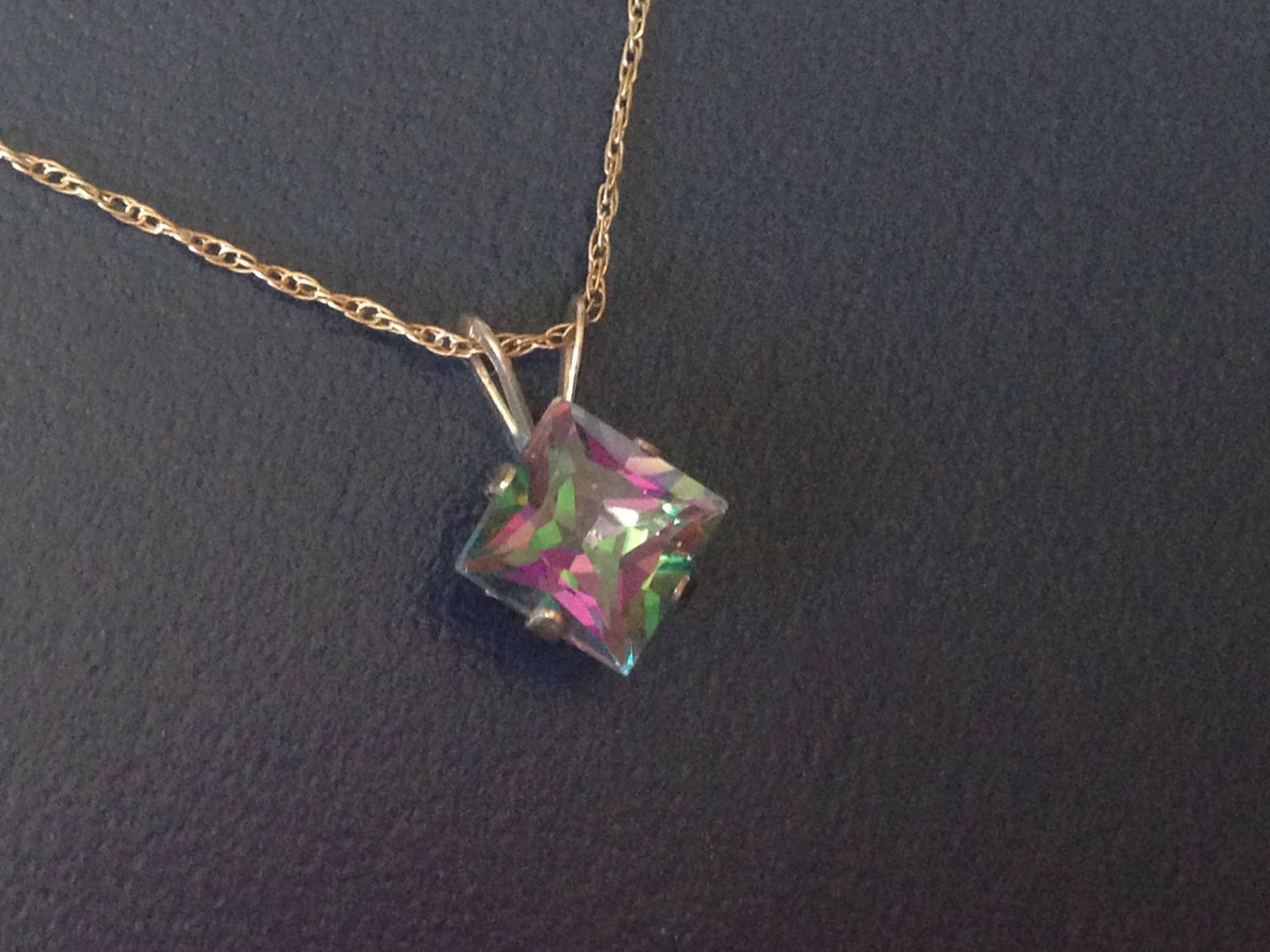 Square-cut Mystical Rainbow Topaz Necklace