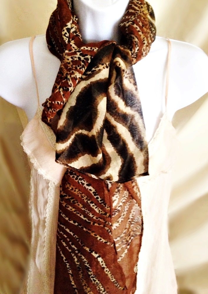 Brown Zebra & Leopard Print Scarf