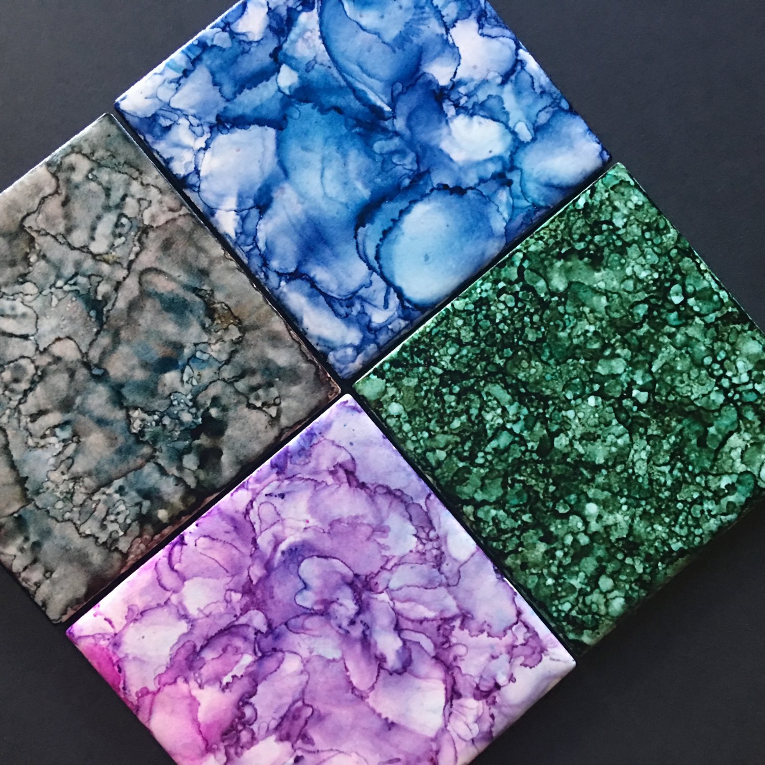 Set of 4 Alcohol Ink Ceramic Tile Coasters