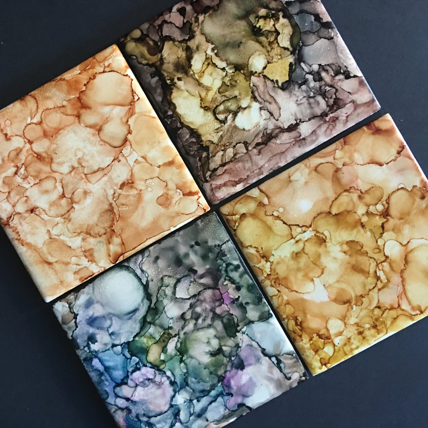 Set of 4 Alcohol Ink Ceramic Tile Coasters