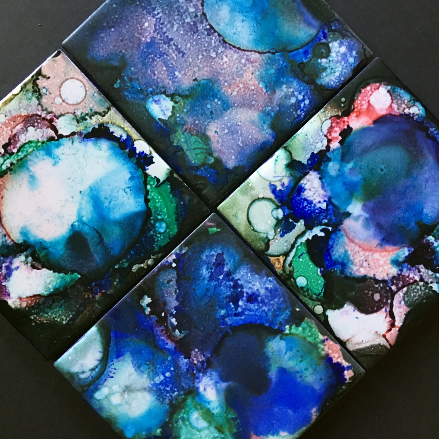Set of 4 Alcohol Ink Ceramic Tile Coasters