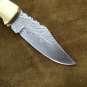Classic Damascus Folding Blade Knife & Natural Stag Horn Handle+Genuine Leather Sheath