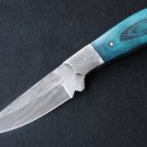 144 FITM 23 cm Full Tang Damascus Steel Knife, Handle of Steel Micarta and Leather Sheath