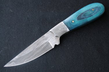 144 FITM 23 cm Full Tang Damascus Steel Knife, Handle of Steel Micarta and Leather Sheath