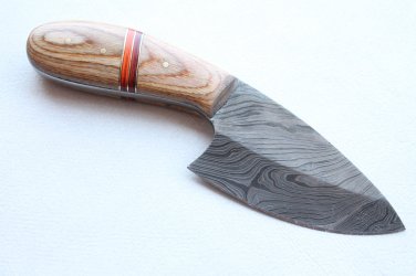 141 FITBW 20 cm Full Tang Damascus Steel Knife, Handle of Steel with Exotic Wood and Leather Sheath