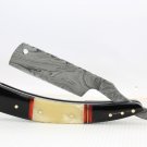 115R Straight Razor of Damascus Steel Blade with Buffalo Horn and  Bone on Handle + Leather Sheath