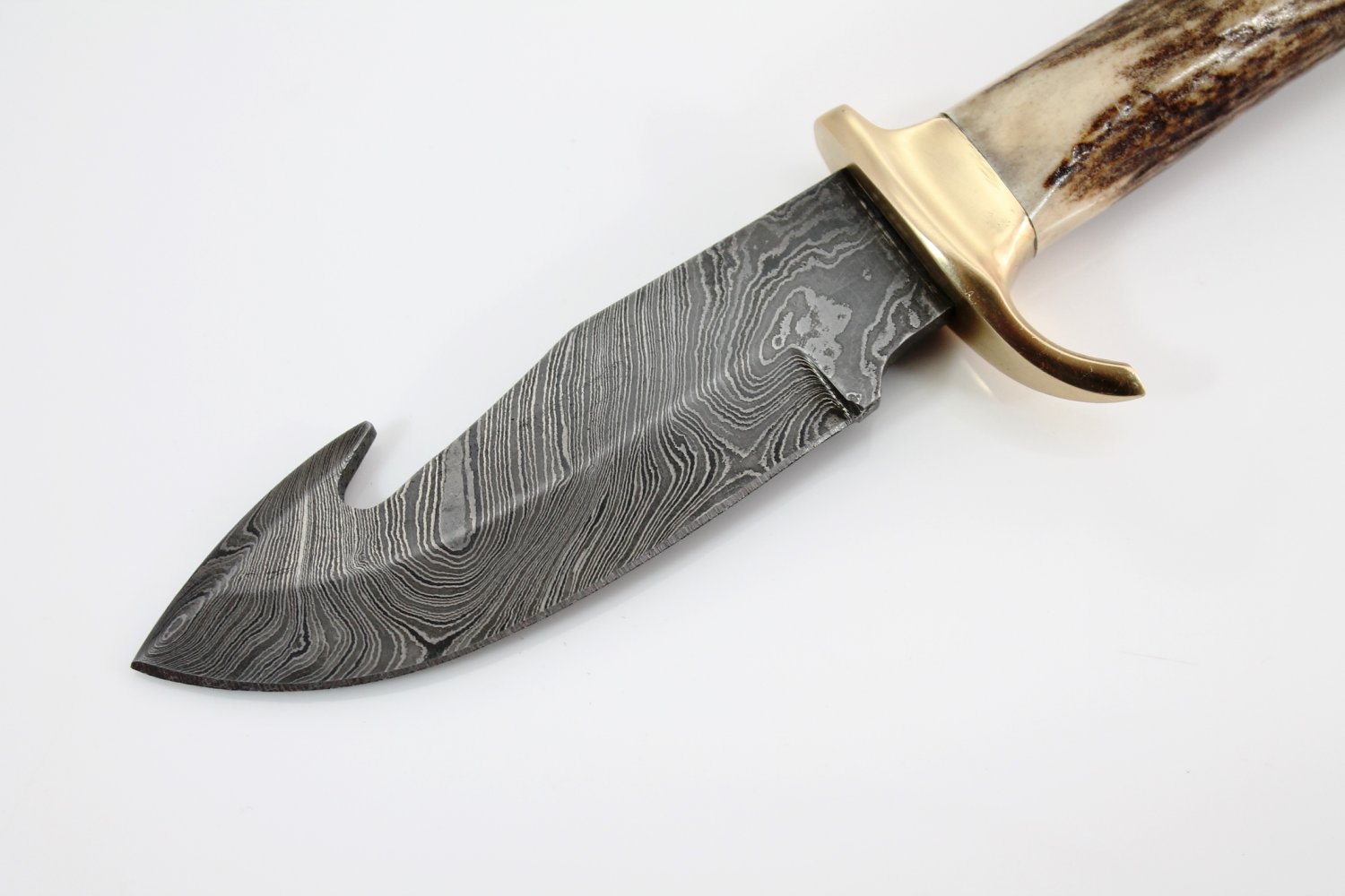 Rare HandMade Stag Horn Handle Damascus Steel Blade Knife + Hand Made