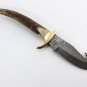 Rare HandMade Stag Horn Handle Damascus Steel Blade Knife + Hand Made Leather Sheath 170FIS