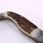88FO Rare Stag Horn Handle Damascus Steel Folding Knife + Thick Leather Sheath