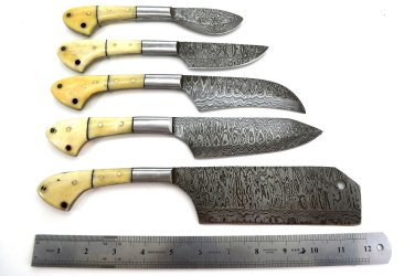 Full Tang Damascus Steel Hand Made Kitchen Knife Set Creascent