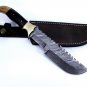 Full Tang Damascus Steel Hand Made Fixed Blade Knife & Seasond Wood Handle + Genuine Leather Sheath