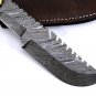 Full Tang Damascus Steel Hand Made Fixed Blade Knife & Seasond Wood Handle + Genuine Leather Sheath